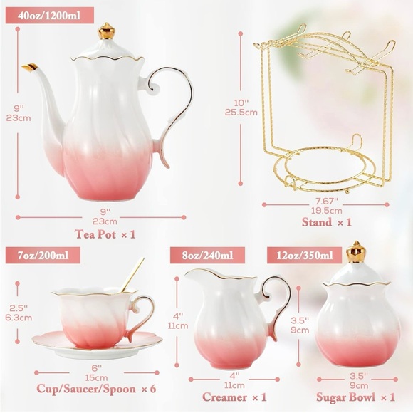 DUJUST Tea Set, Pink, 15-Piece - Picture 3 of 4